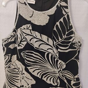 Cecily Brown Black and White Leaf Pattern Beaded Top